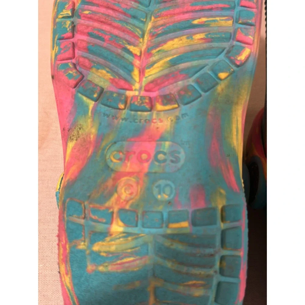 Crocs Classic Marbled Tie Dye Clogs Toddler Size 10 Teal Pink Yellow Kids Shoes